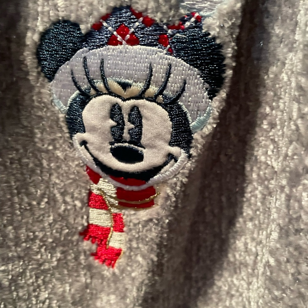 Disneyland Silver Chenille Holiday Cocoon Cardigan with Embroidered Minne Med